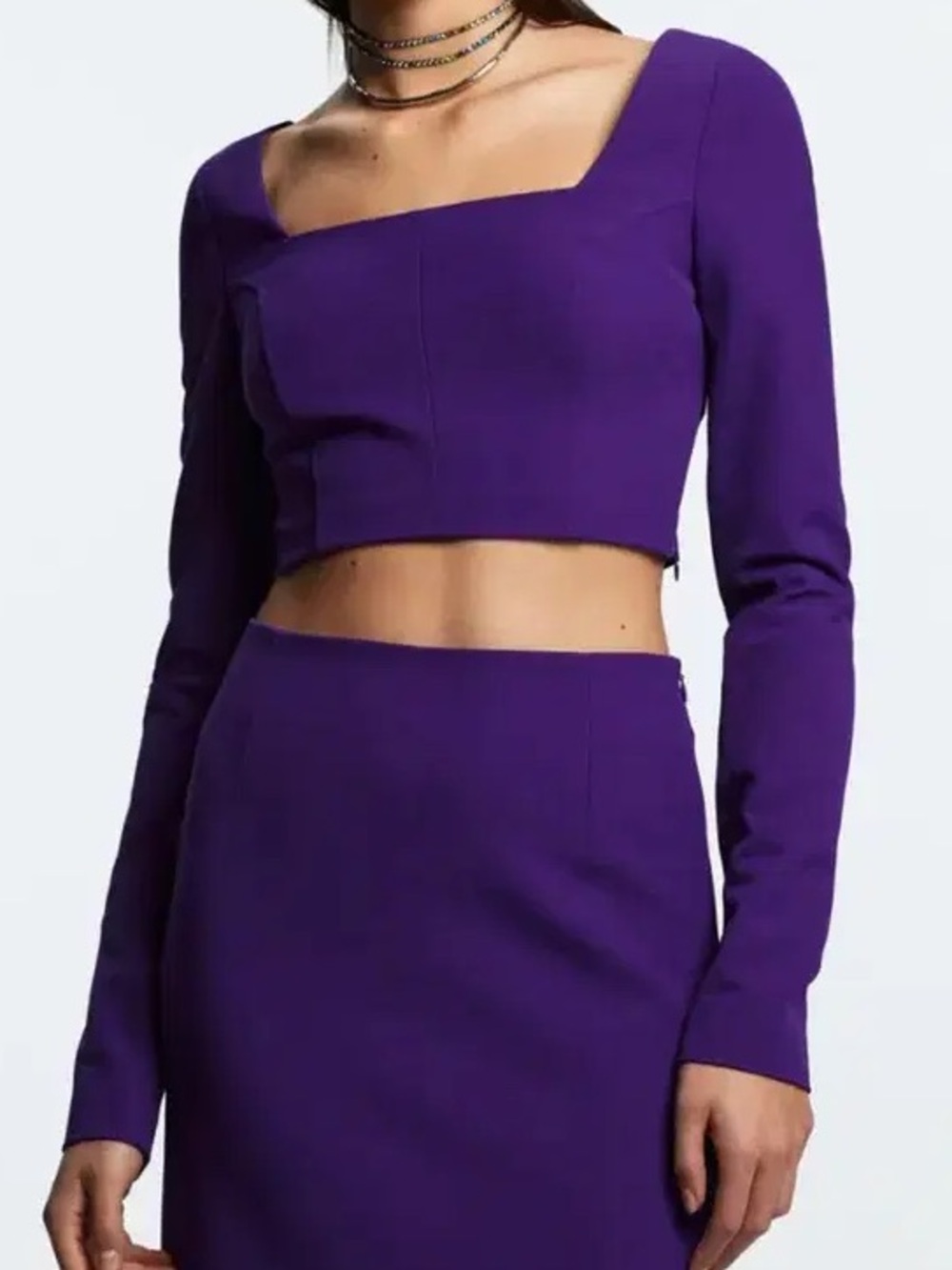 Zara NWOT Purple Square Neck Full Sleeve Crop Top (Size Large)
